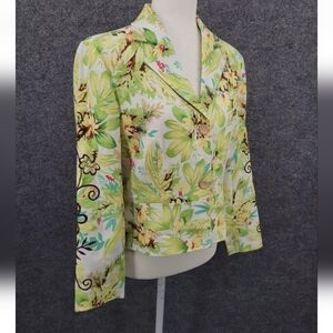 Blazer‎ Womens XS Beaded Lined Linen Blend Green Floral B…